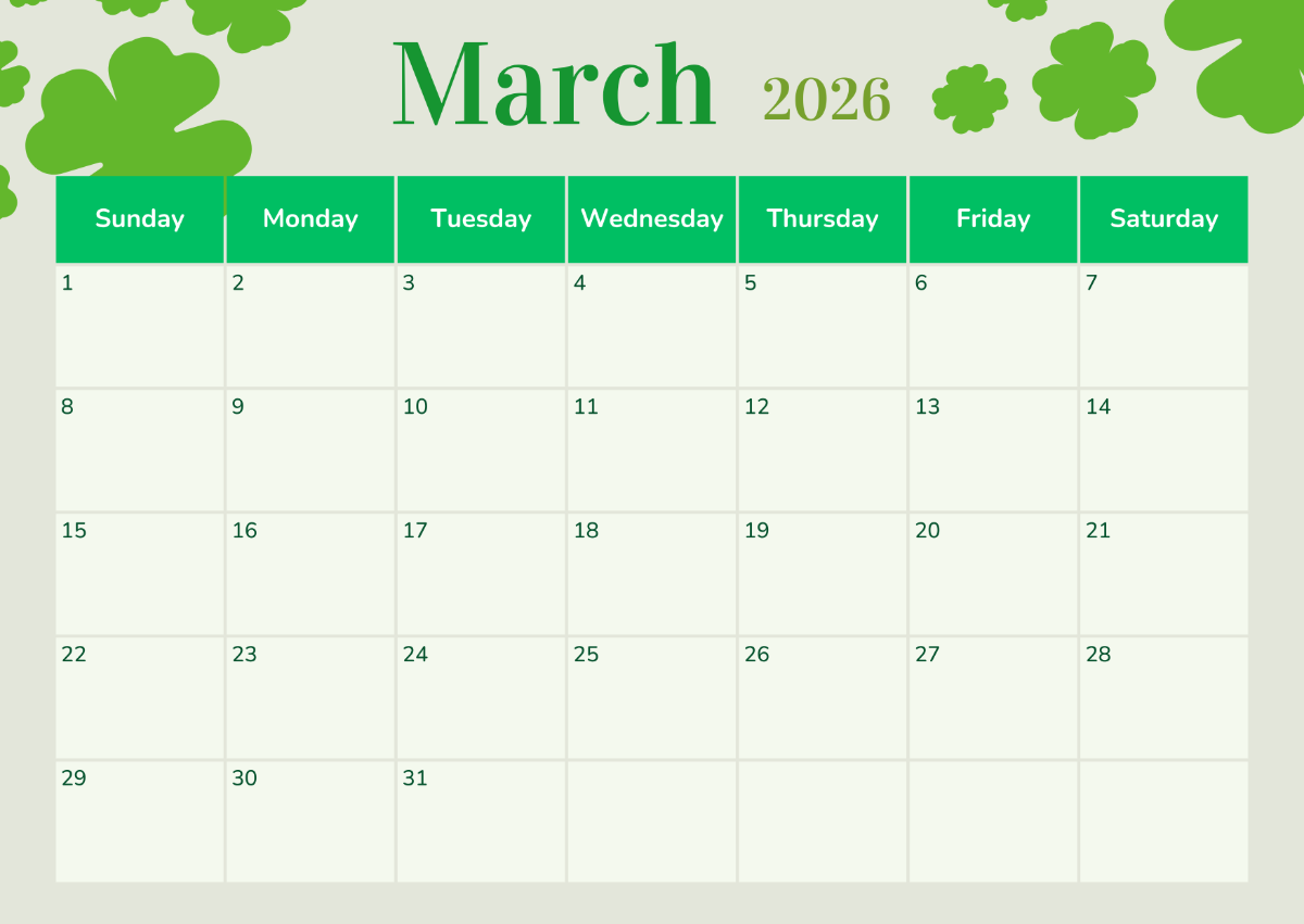 Free Printable Calendar For March 2026