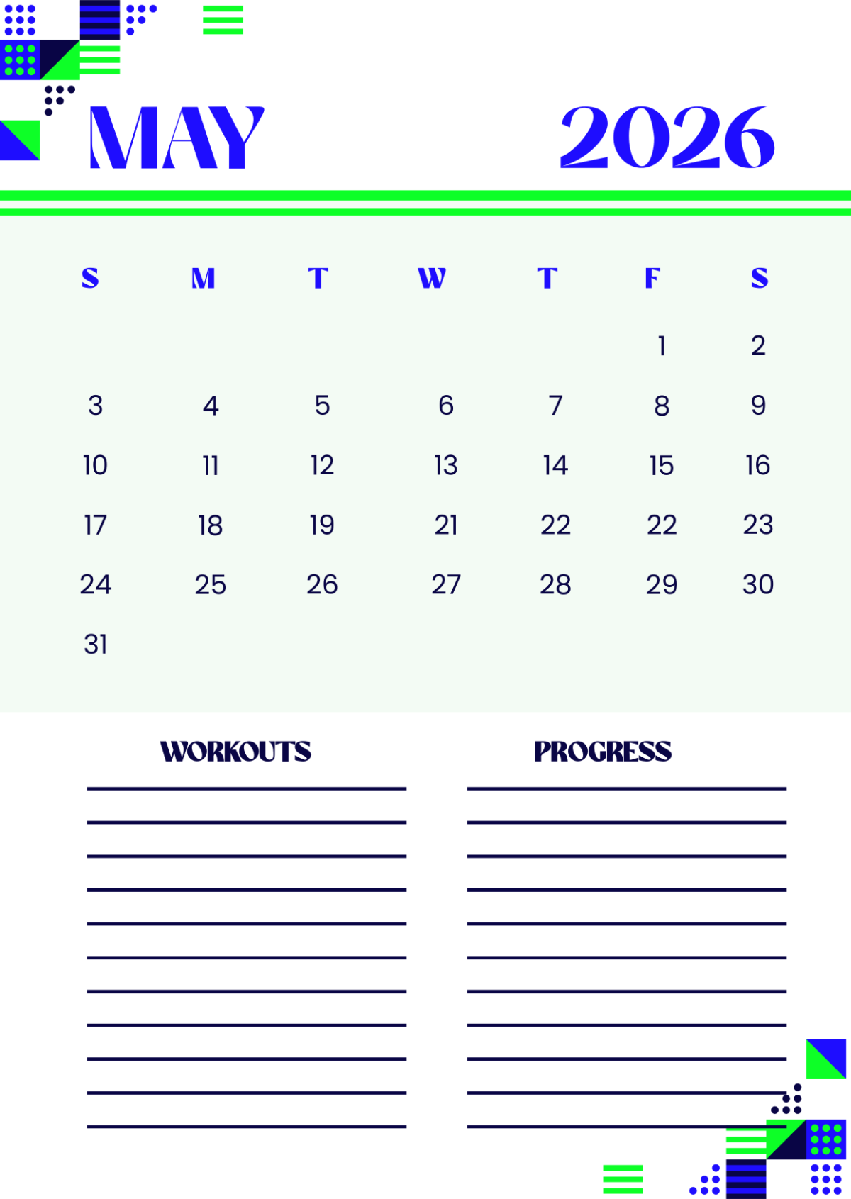 Free May 2026 Fitness Calendar Template To Edit Online