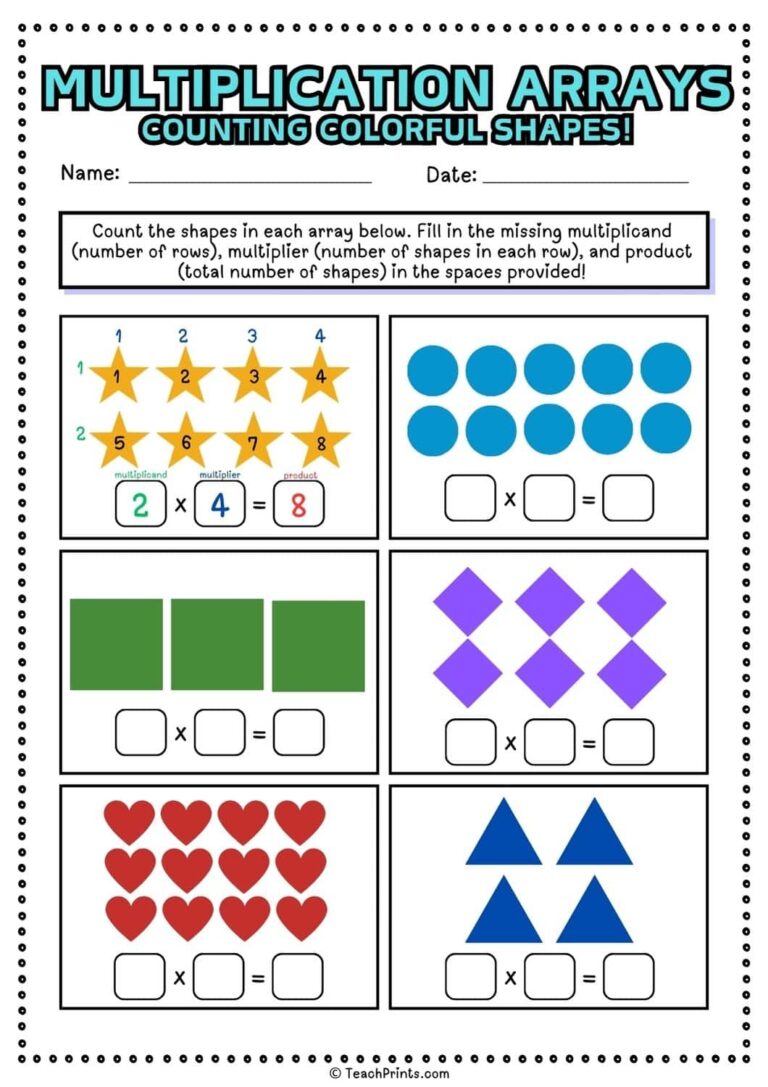 Free Multiplication Arrays Worksheets Teach Prints