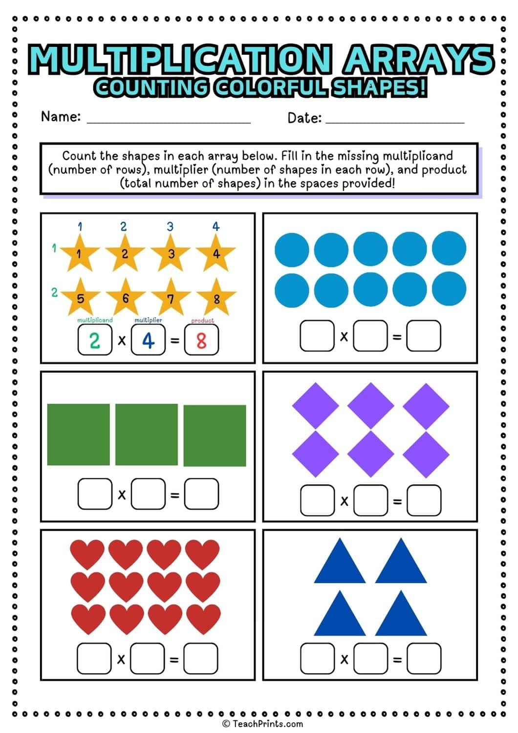 Free Multiplication Arrays Worksheets Teach Prints