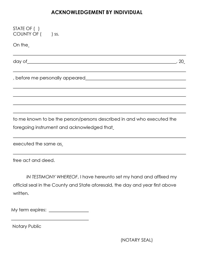 Free Notary Acknowledgment Forms Templates Free Notary Acknowledgment Forms Templates