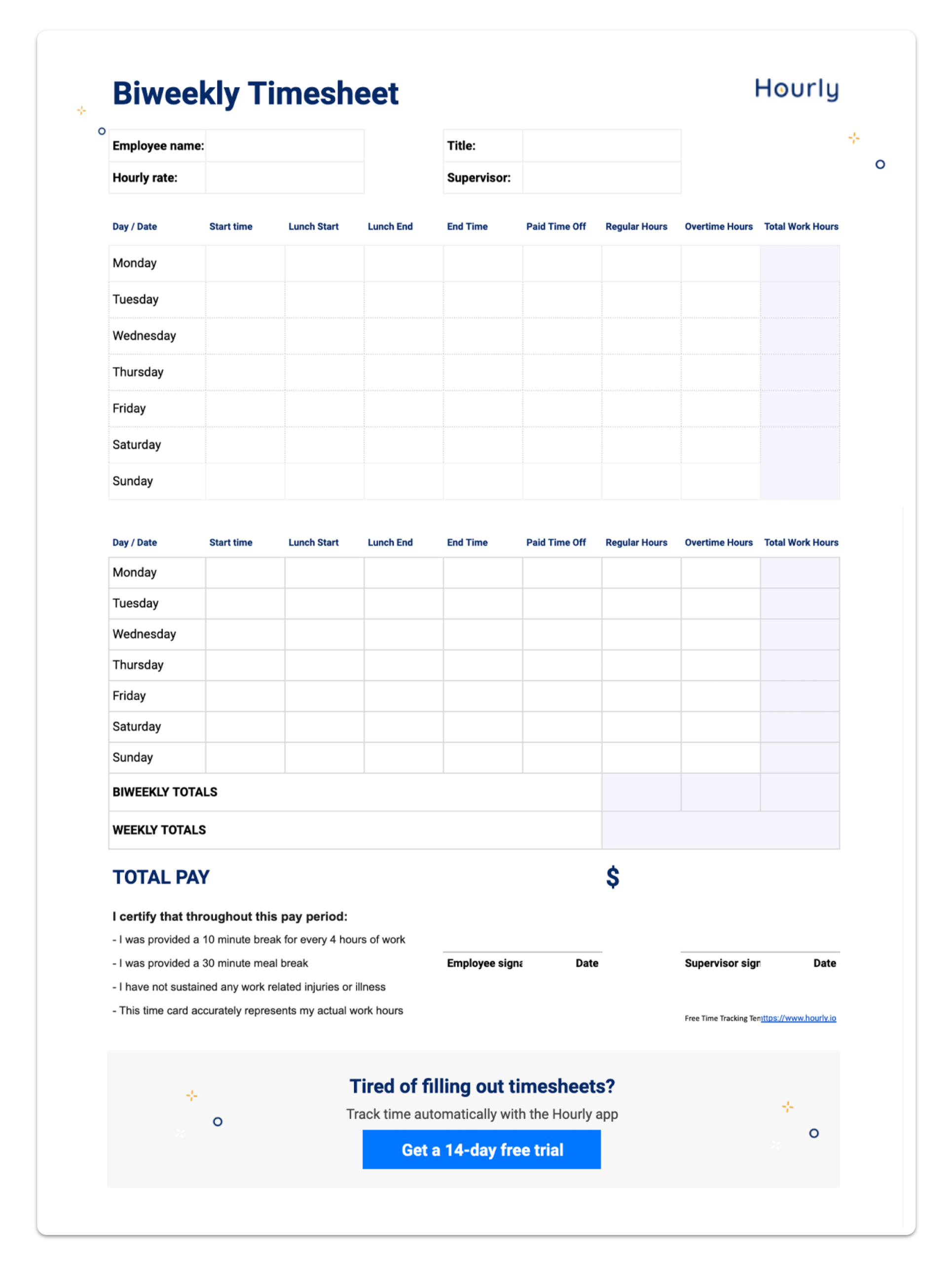  Free Paper Timesheet Templates And Printable Timecards Hourly Inc 