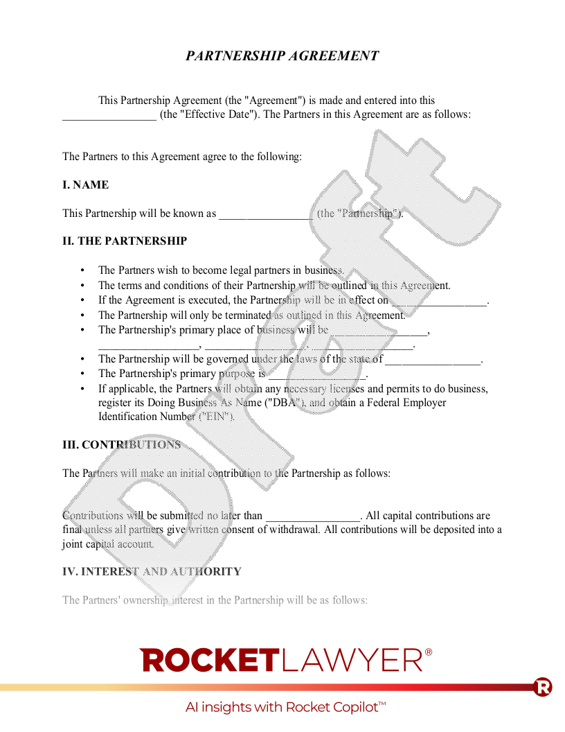 Free Printable Partnership Agreement Template
