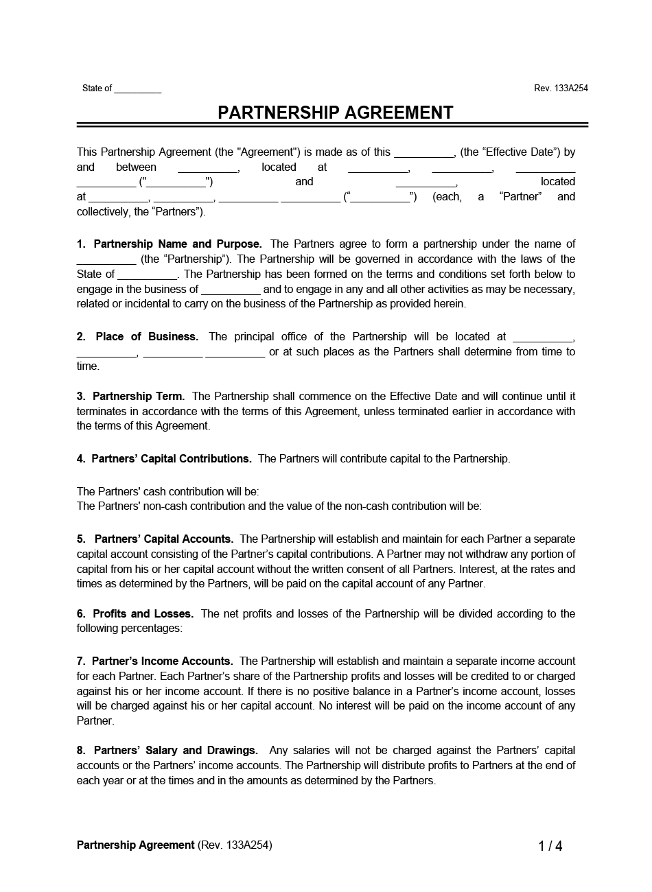 Free Partnership Agreement Template 5 PDF Word