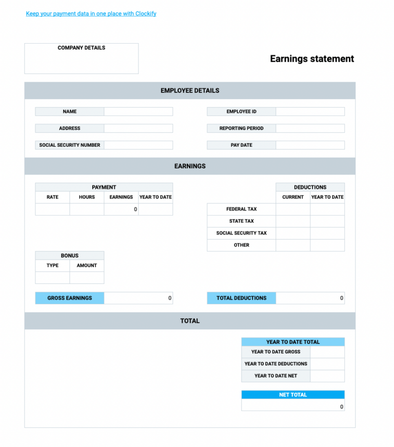 Free Pay Stub Templates Clockify
