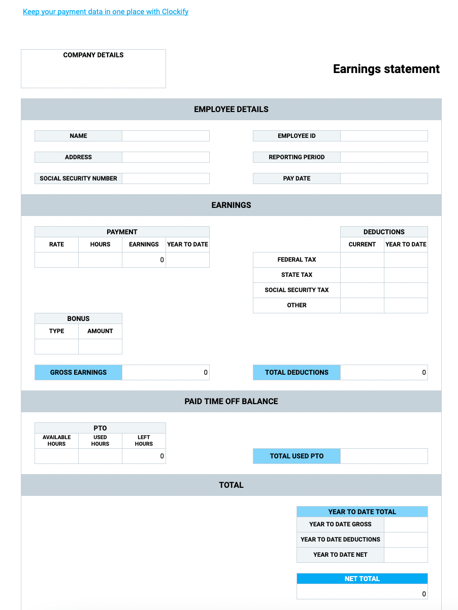 Free Pay Stub Templates Clockify