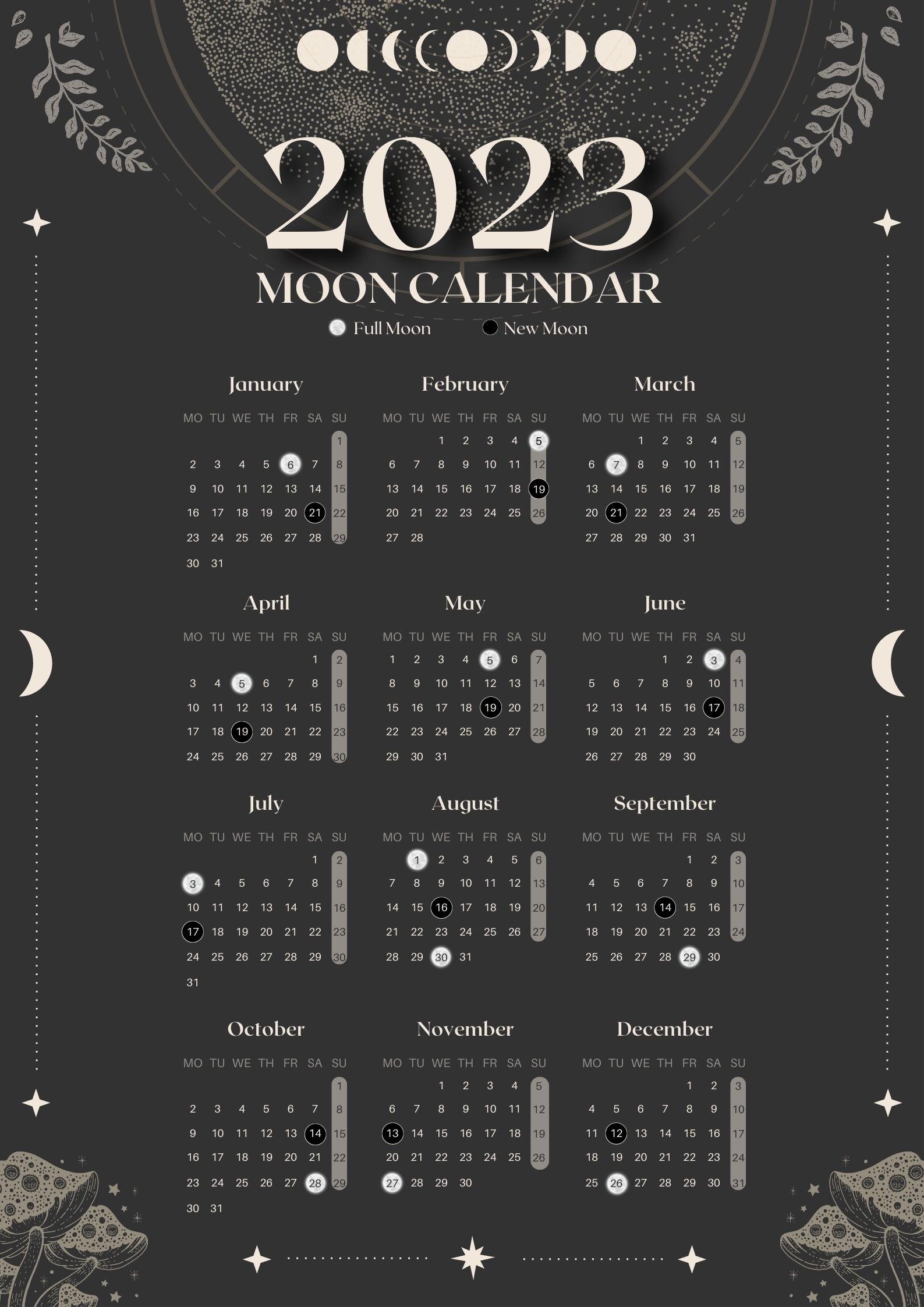 Free PDF Moon Calendar 2023 Printable With Phases Witch Journal Free PDF Moon Calendar 2023 Printable With Phases Witch Journal