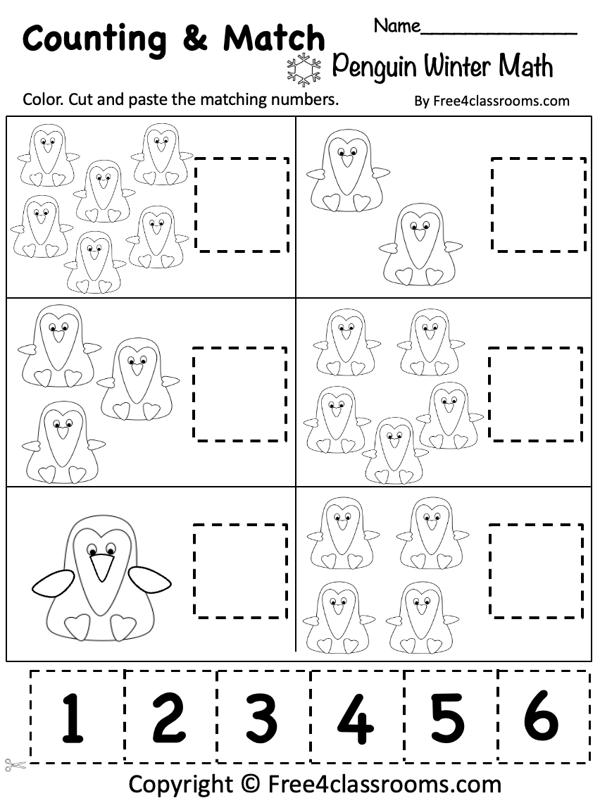 Free Penguin Math Worksheet L Printable For Preschool Free