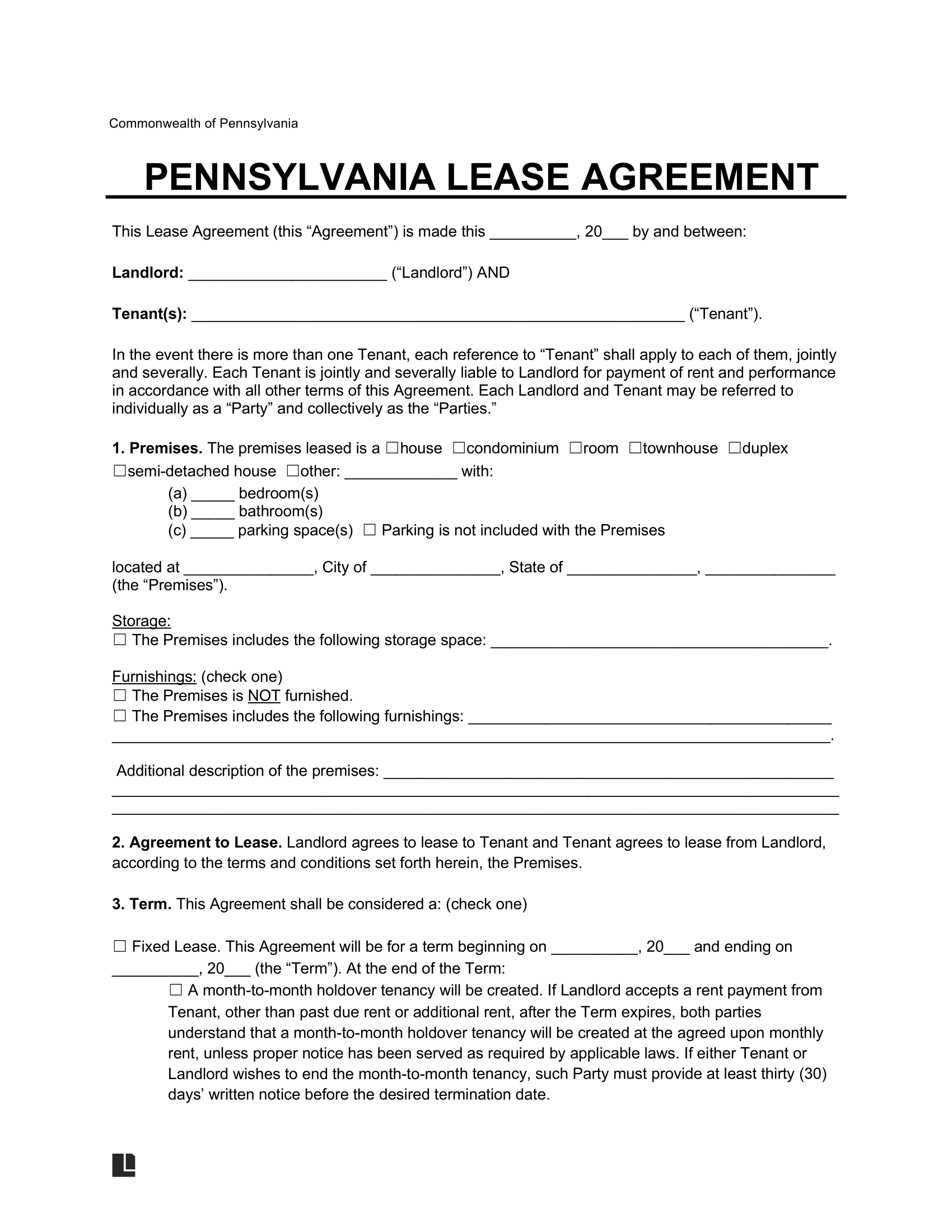 Free Pennsylvania Lease Agreement Templates 6 PDF Word Free Pennsylvania Lease Agreement Templates 6 PDF Word