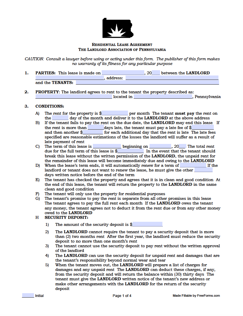 Free Pennsylvania Rental Lease Agreement Templates PDF Free Pennsylvania Rental Lease Agreement Templates PDF