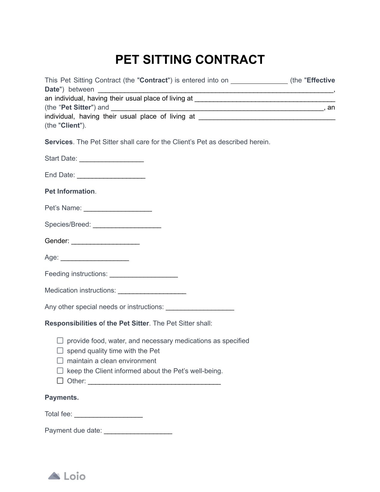 Free Pet Sitting Contract Form Download PDF Lawrina Free Pet Sitting Contract Form Download PDF Lawrina