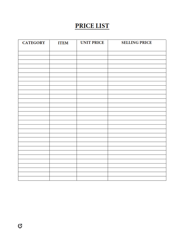 Free Price List Templates PDF WORD EXCEL
