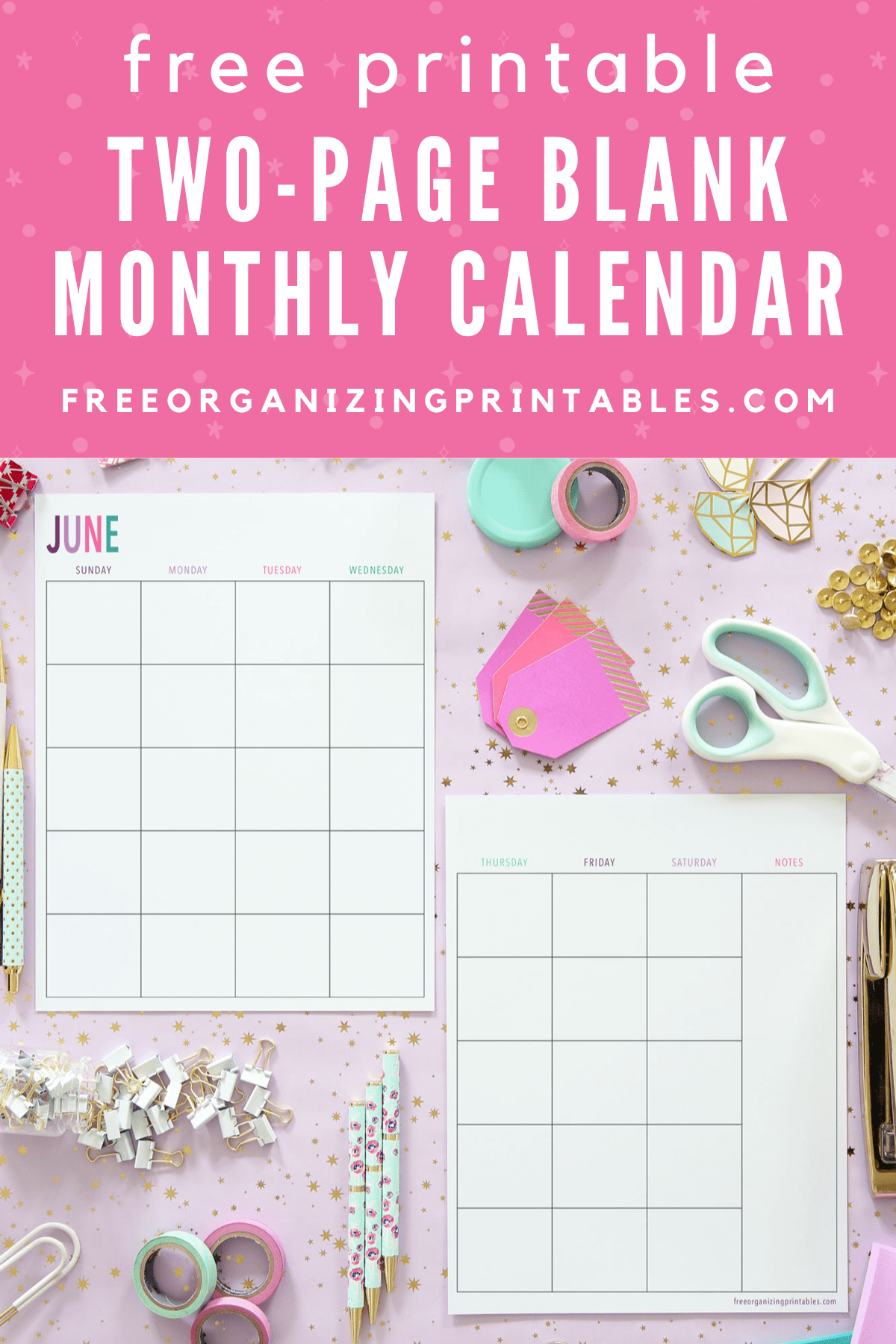 Free Printable 2 Page Blank Monthly Calendar 2026