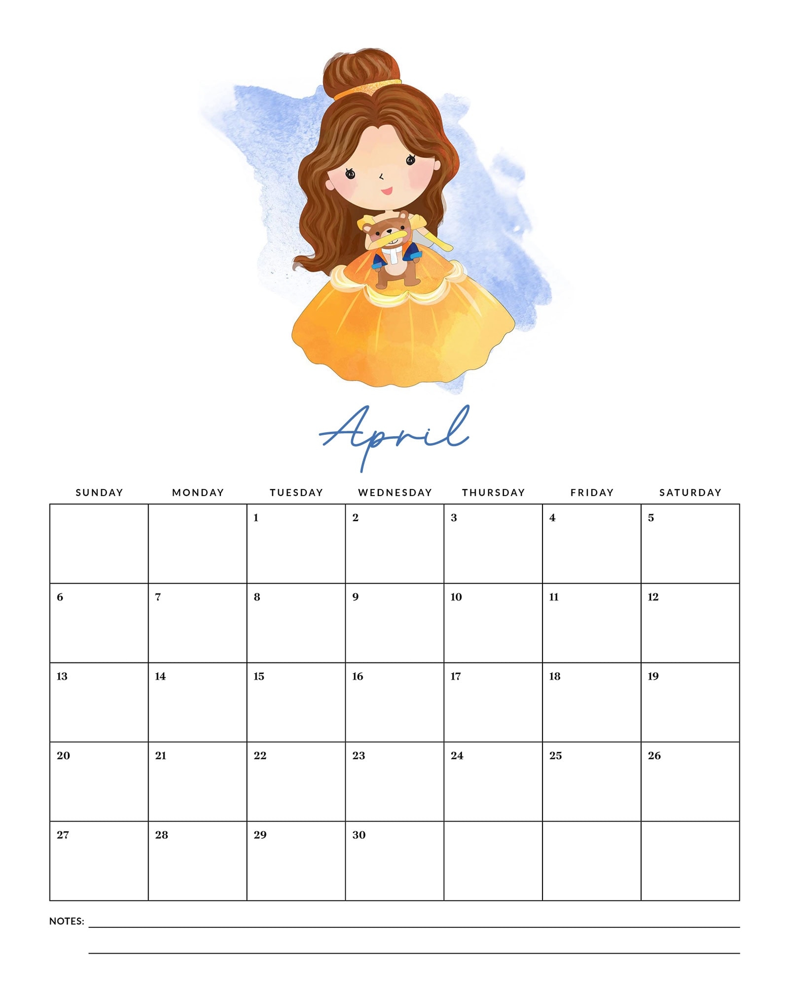 Free Printable 2025 Princess Calendar The Cottage Market