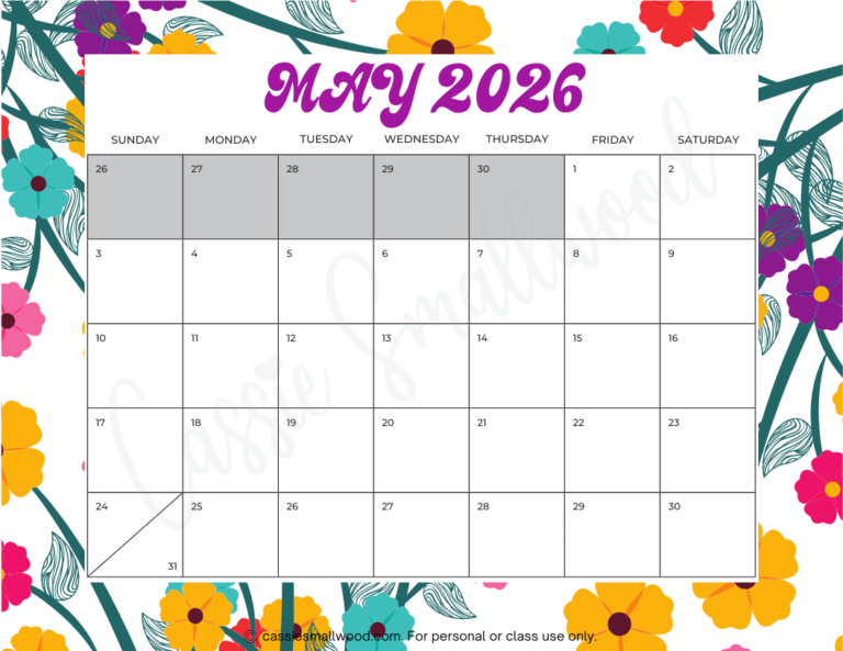 FREE PRINTABLE 2026 MAY CALENDAR Cassie Smallwood