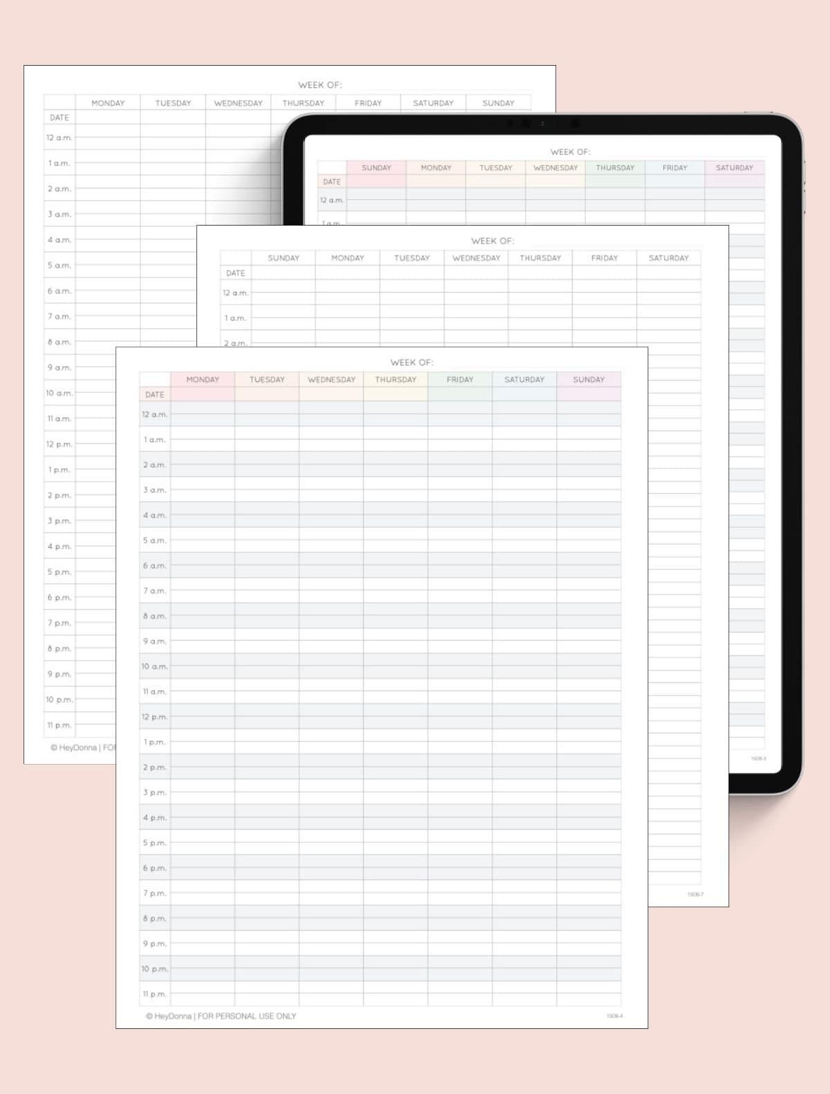 Free Printable 24 Hour Weekly Calendar Template To Print