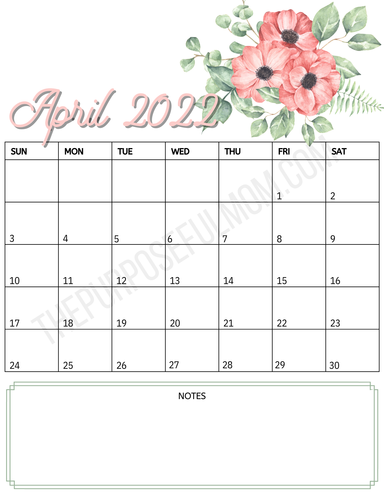 April Calendar Blank Printable