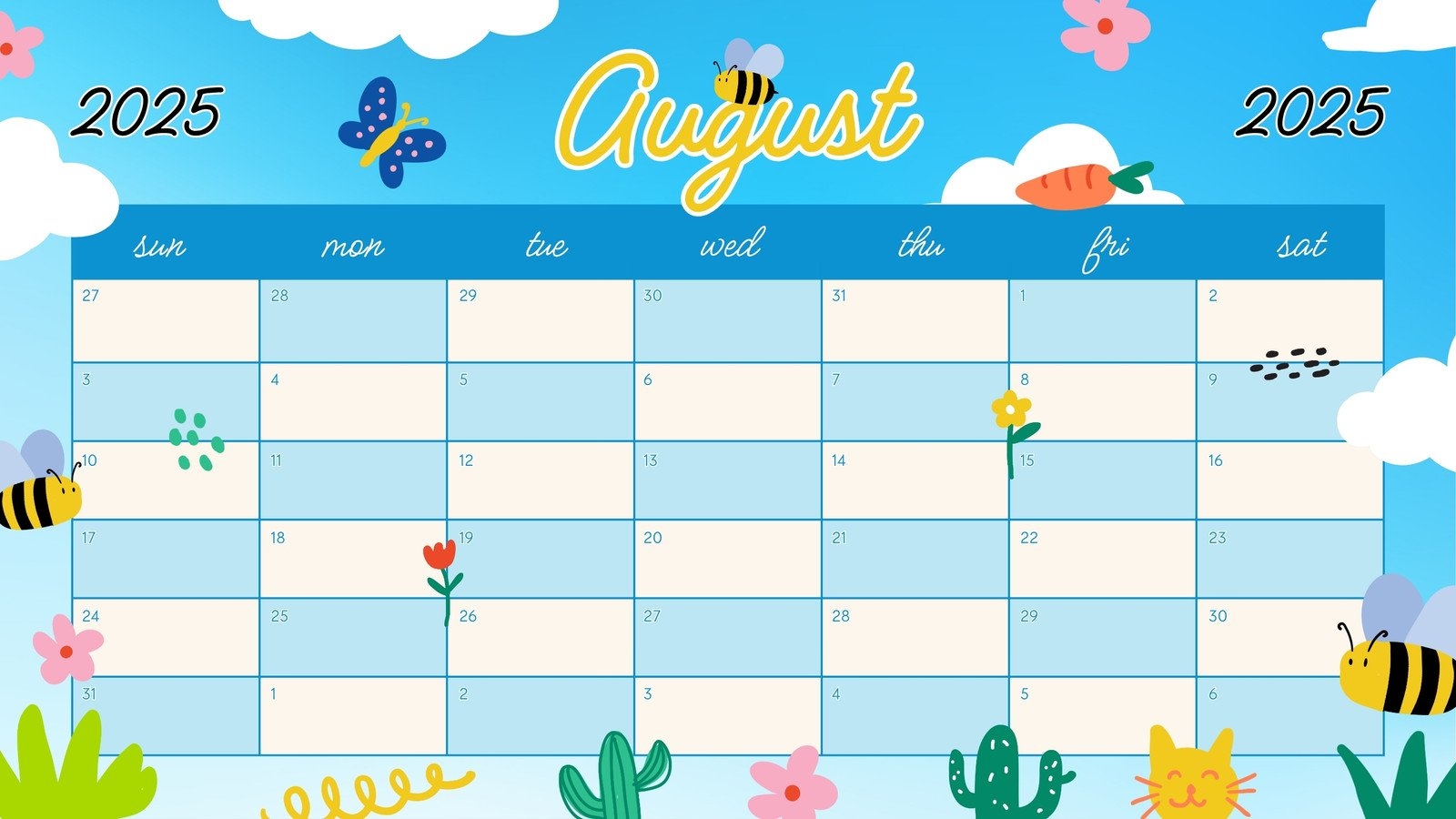 Cute August 2025 Calendar
