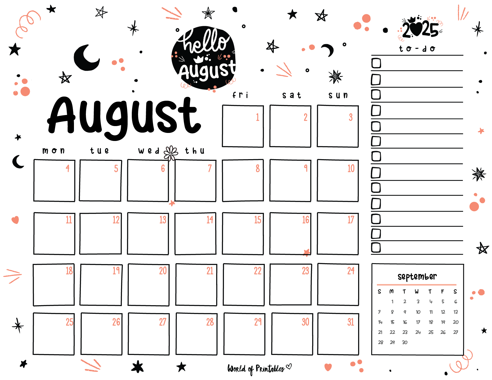 Free Printable August 2025 Planners