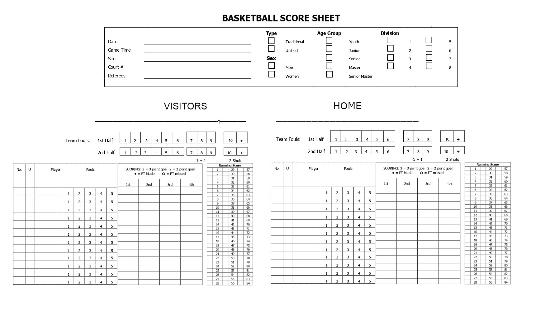 Printable Basketball Stat Sheet Template