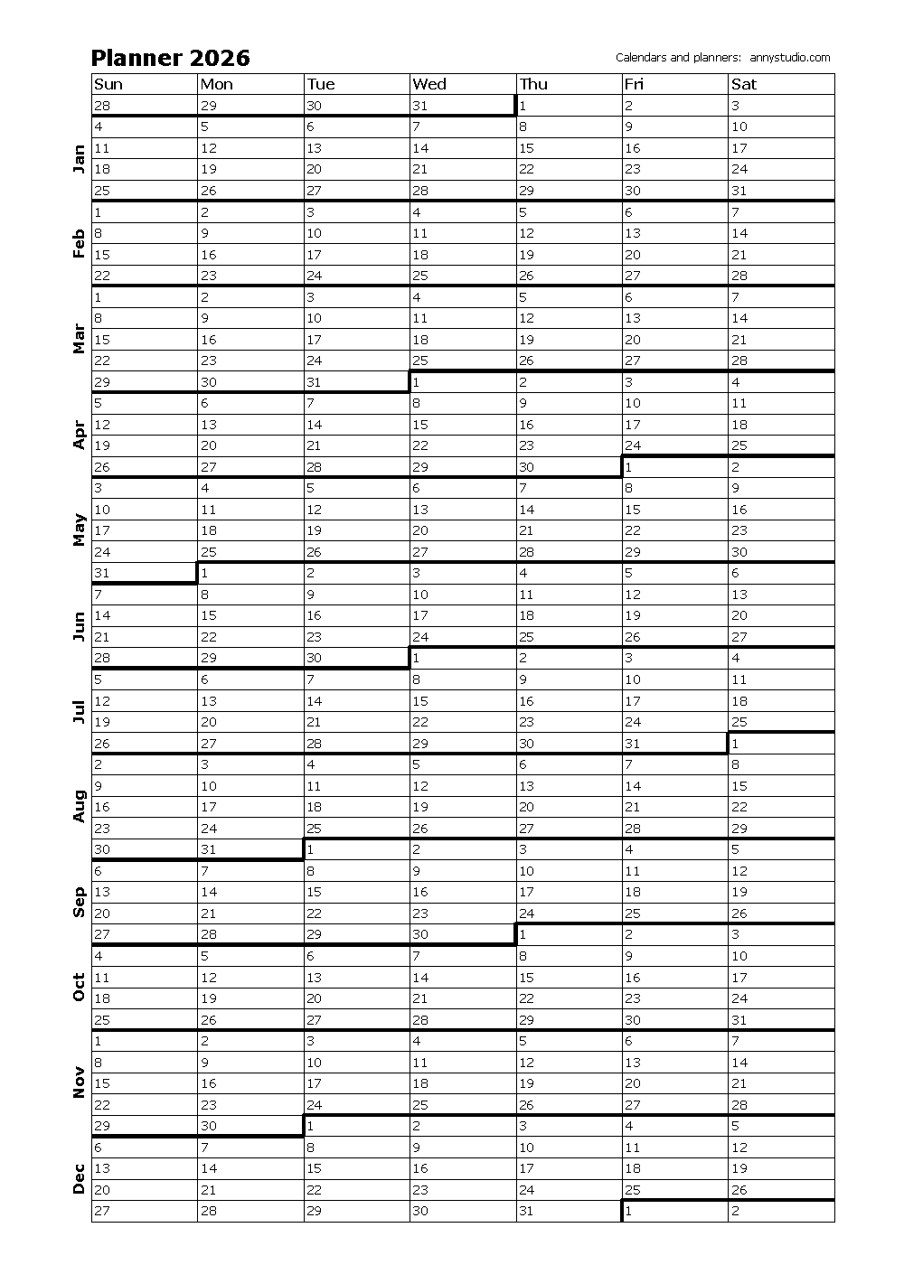 Calendar 2026 Year Printable