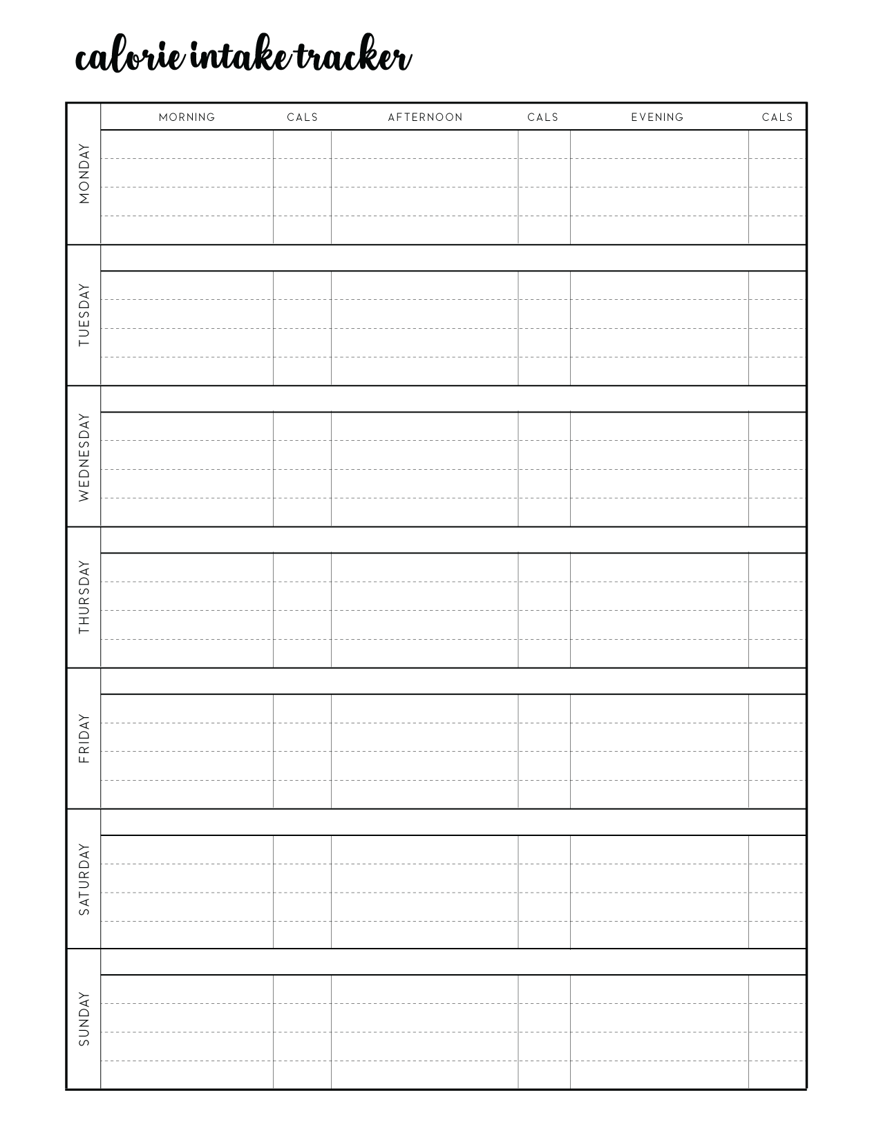 Free Printable Calorie Chart