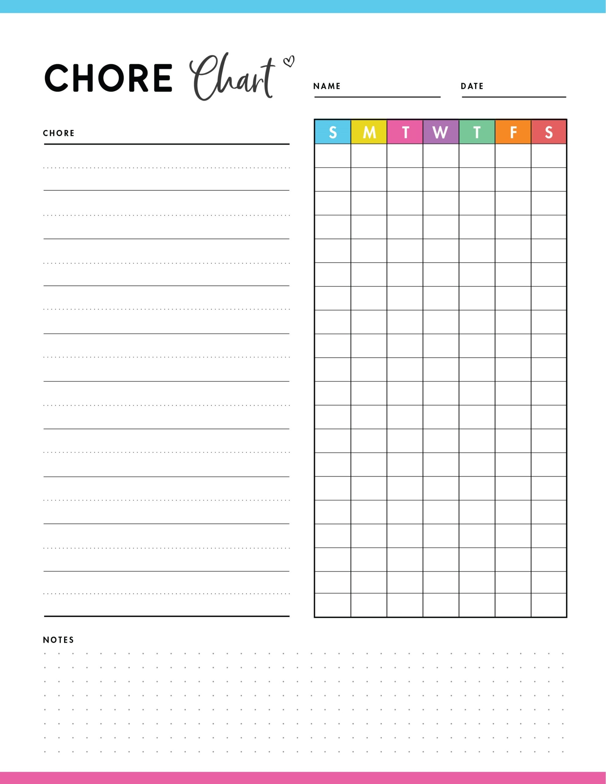 Free Printable Chore Charts For Tweens