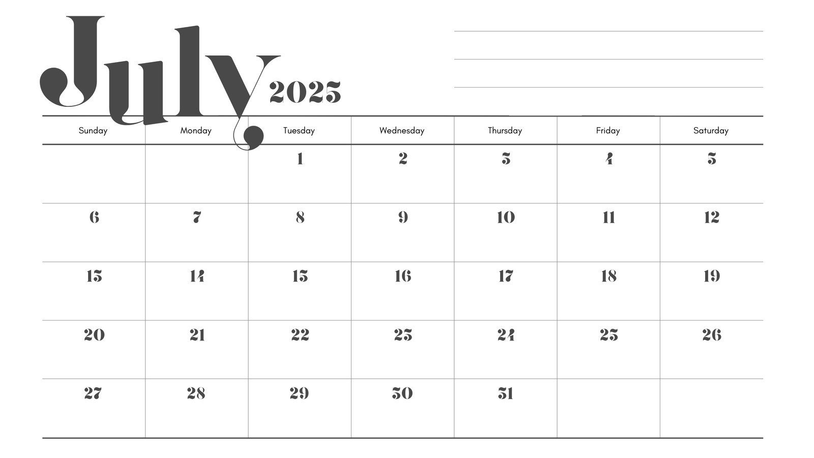 Calendar Printable July