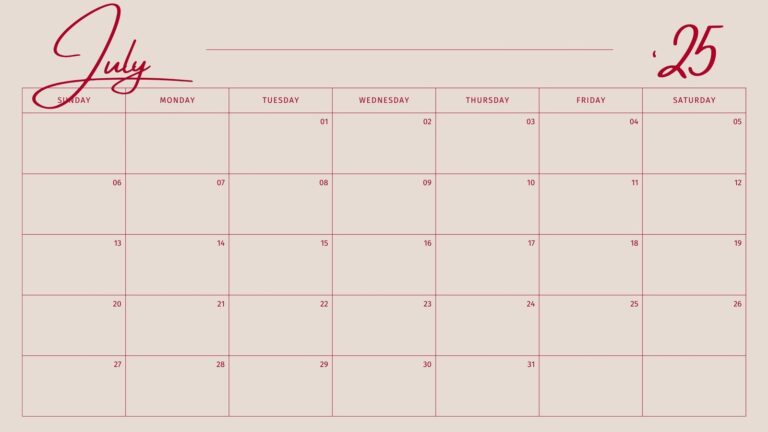 Free Printable Custom July 2026 Calendar Templates Canva