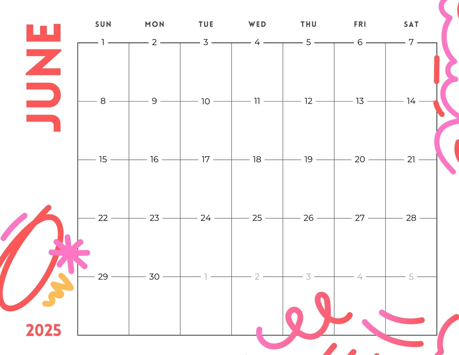 Free Printable Custom June 2025 Calendar Templates Canva