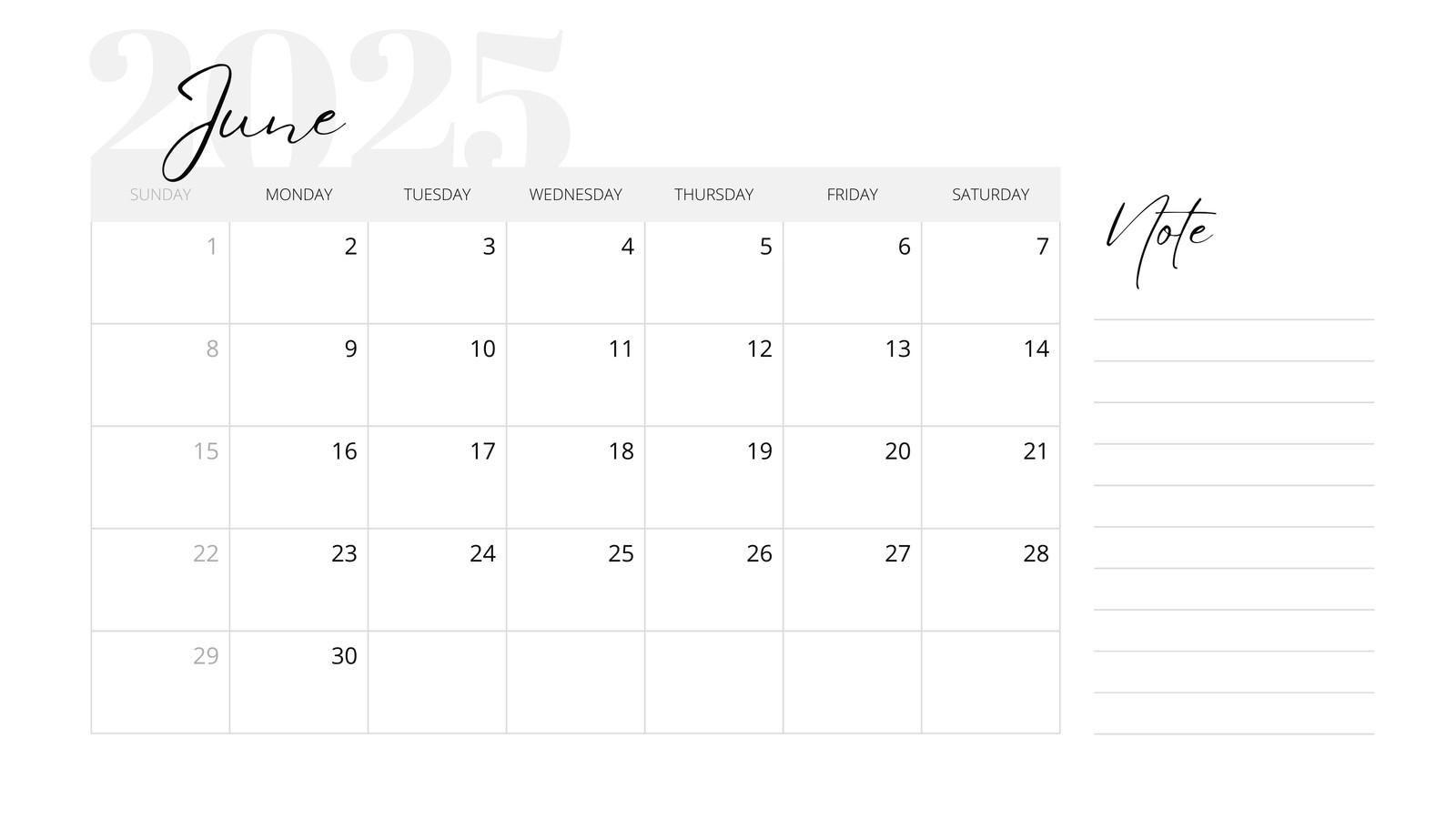 Printable June 2025 Calendar Canva