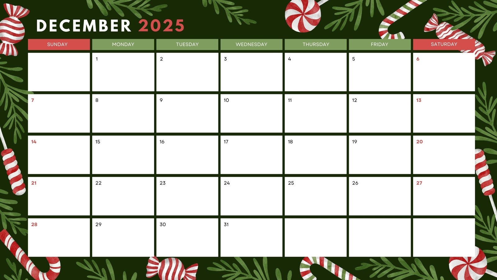 Printable December Calendar 2025 Printable December Calendar 2025