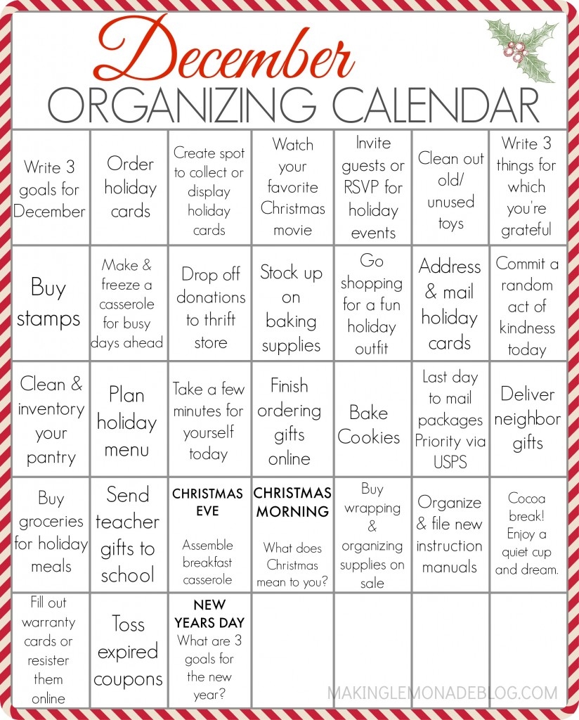 FREE PRINTABLE December Organizing Calendar Making Lemonade