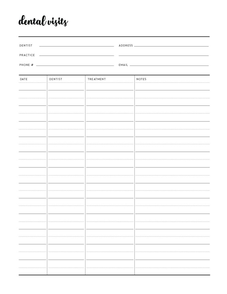 Free Printable Dental Record Keeping Template World Of Printables