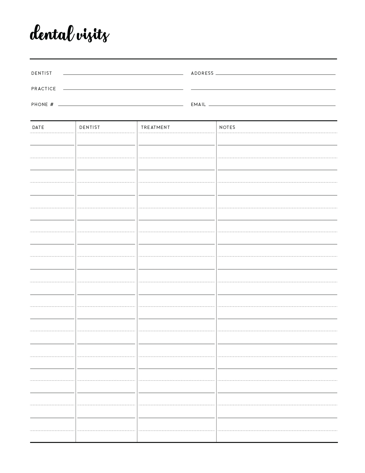 Free Printable Dental Record Keeping Template World Of Printables