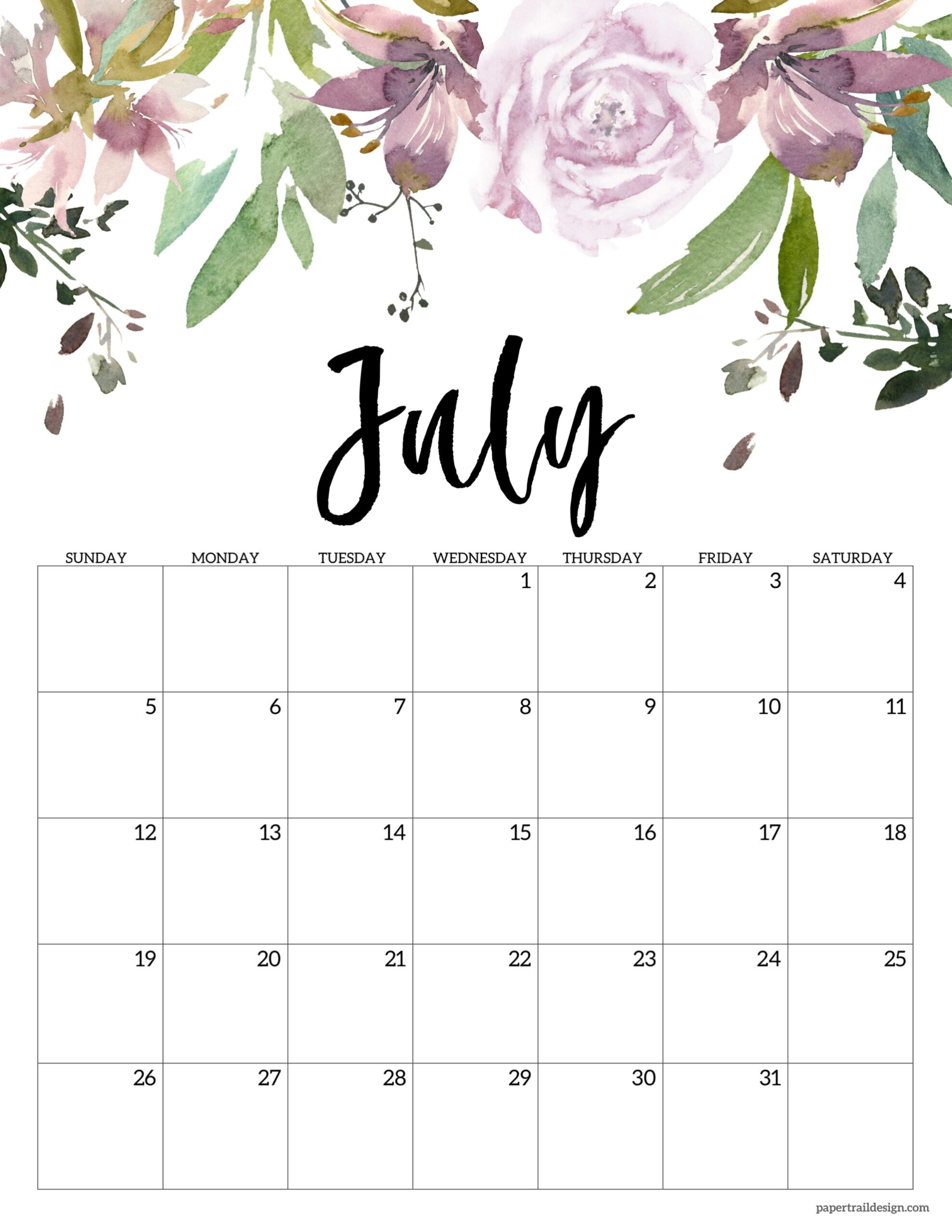 Free Printable Floral Calendar 2026 Paper Trail Design