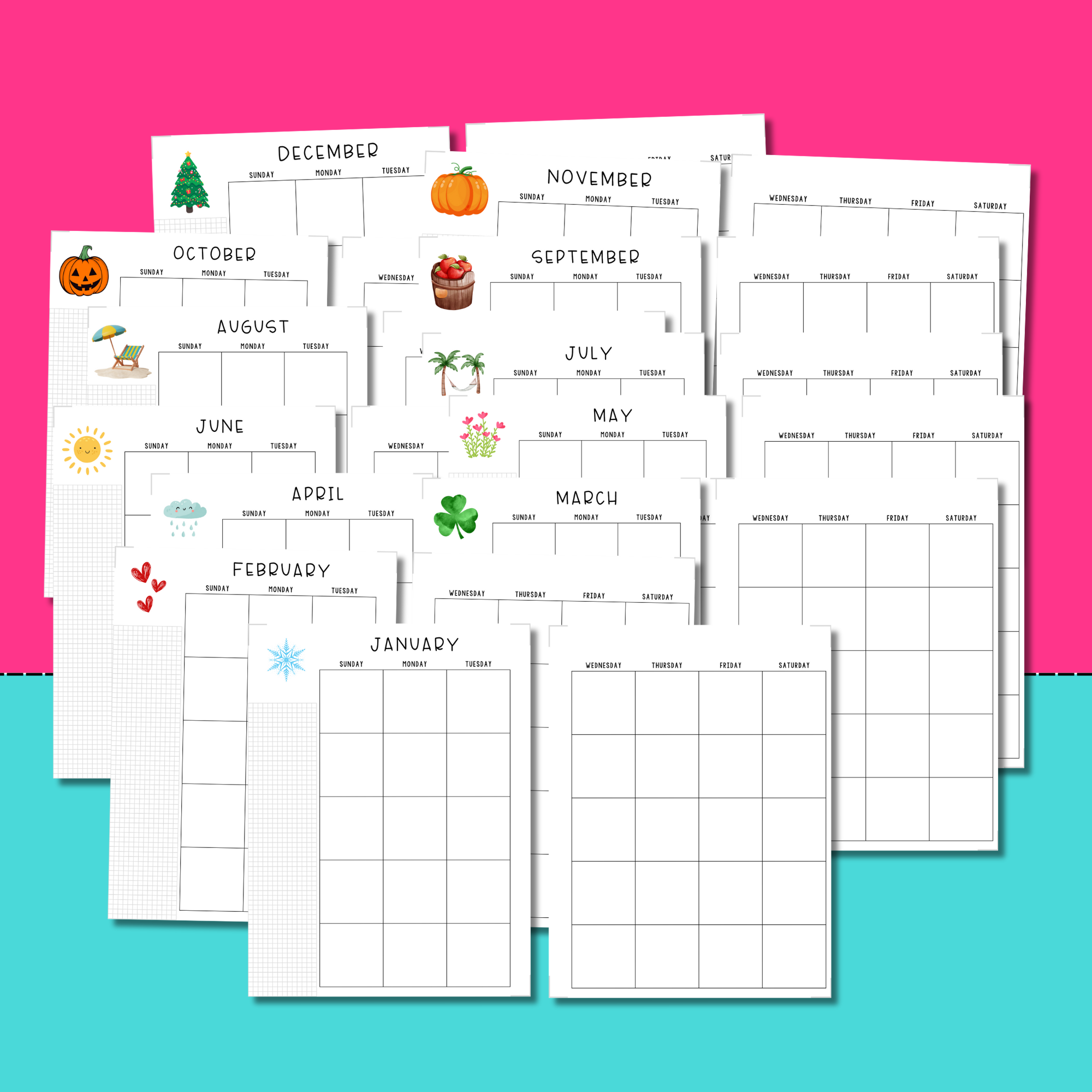 Half Size Monthly Calendar Printable