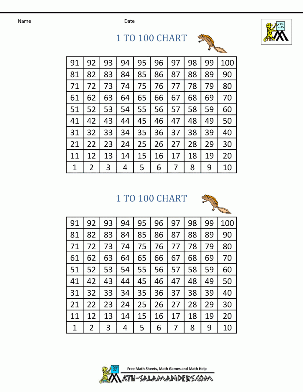 Free Printable Hundred Number Chart