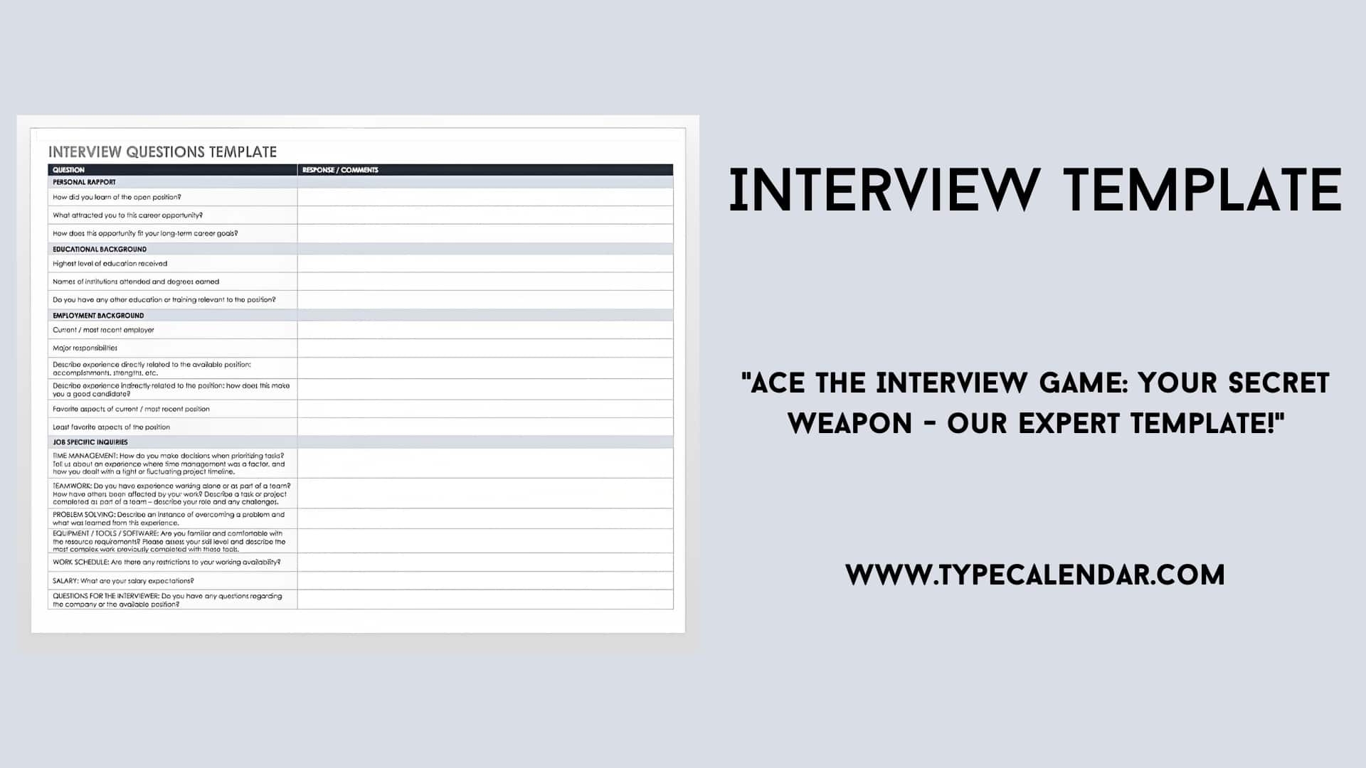 Printable Interview Questions Worksheet