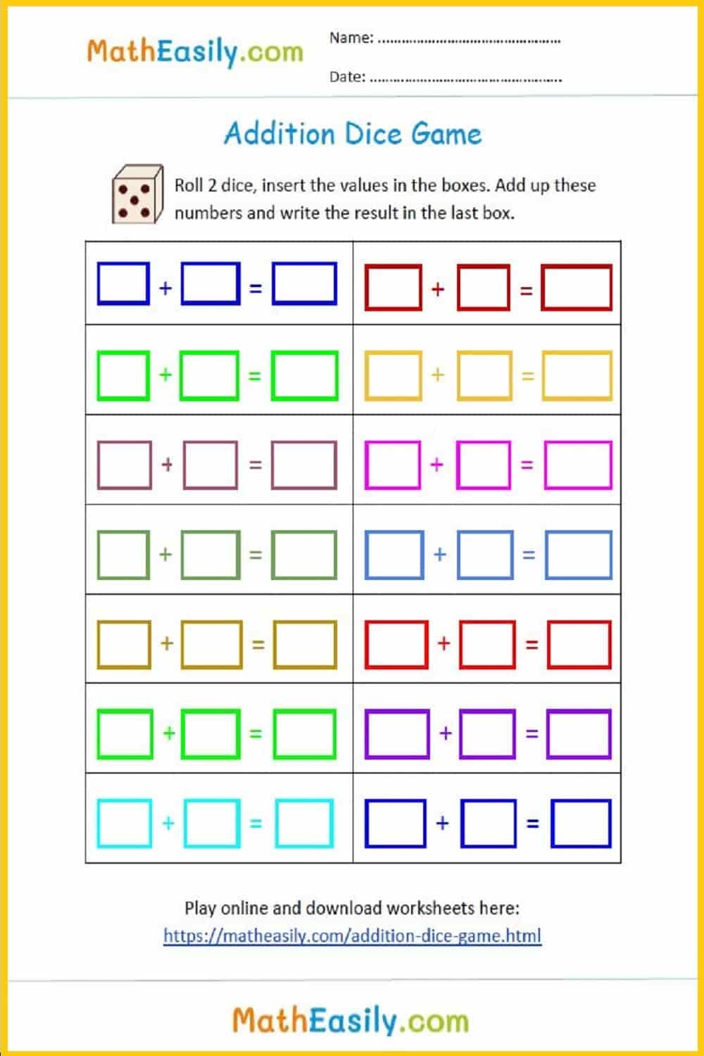 Free Printable Math Games Worksheets