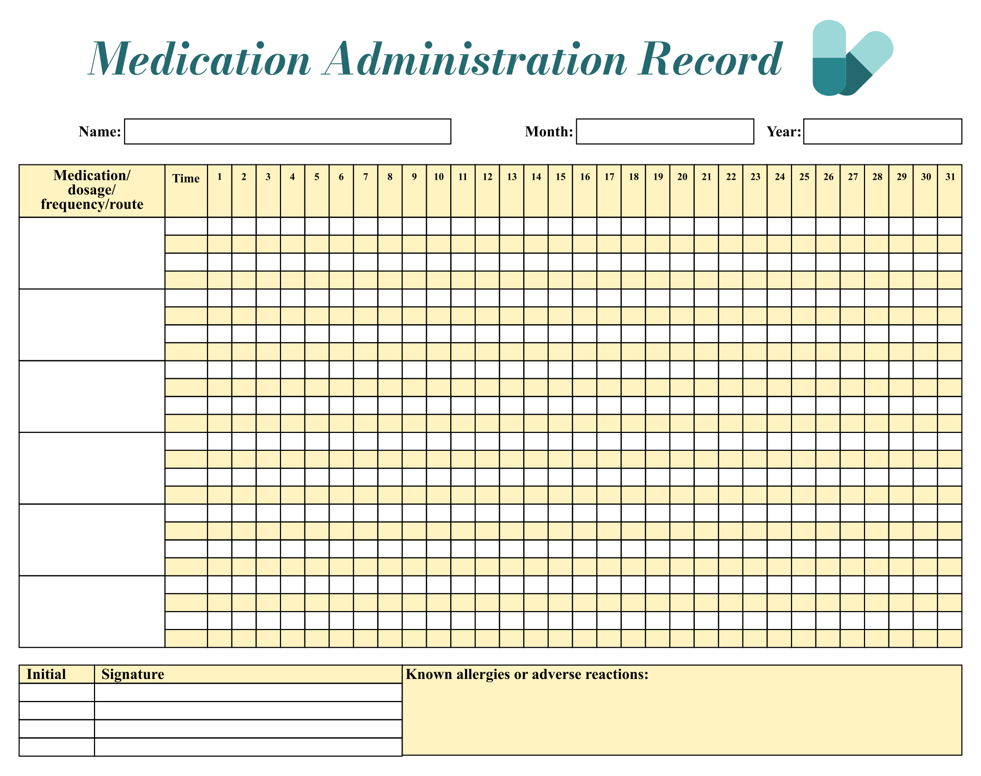 Free Printable Medication Administration Record Template Printable