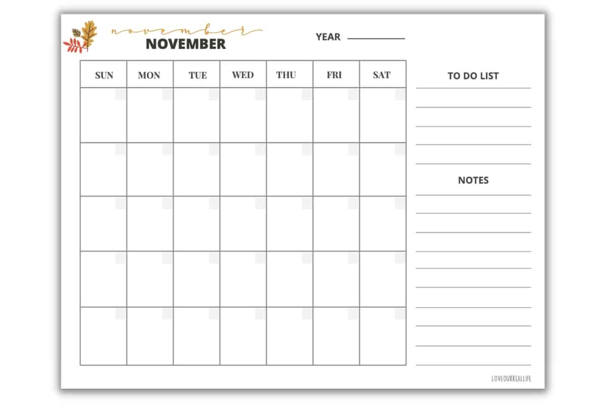 Calendar Printable November