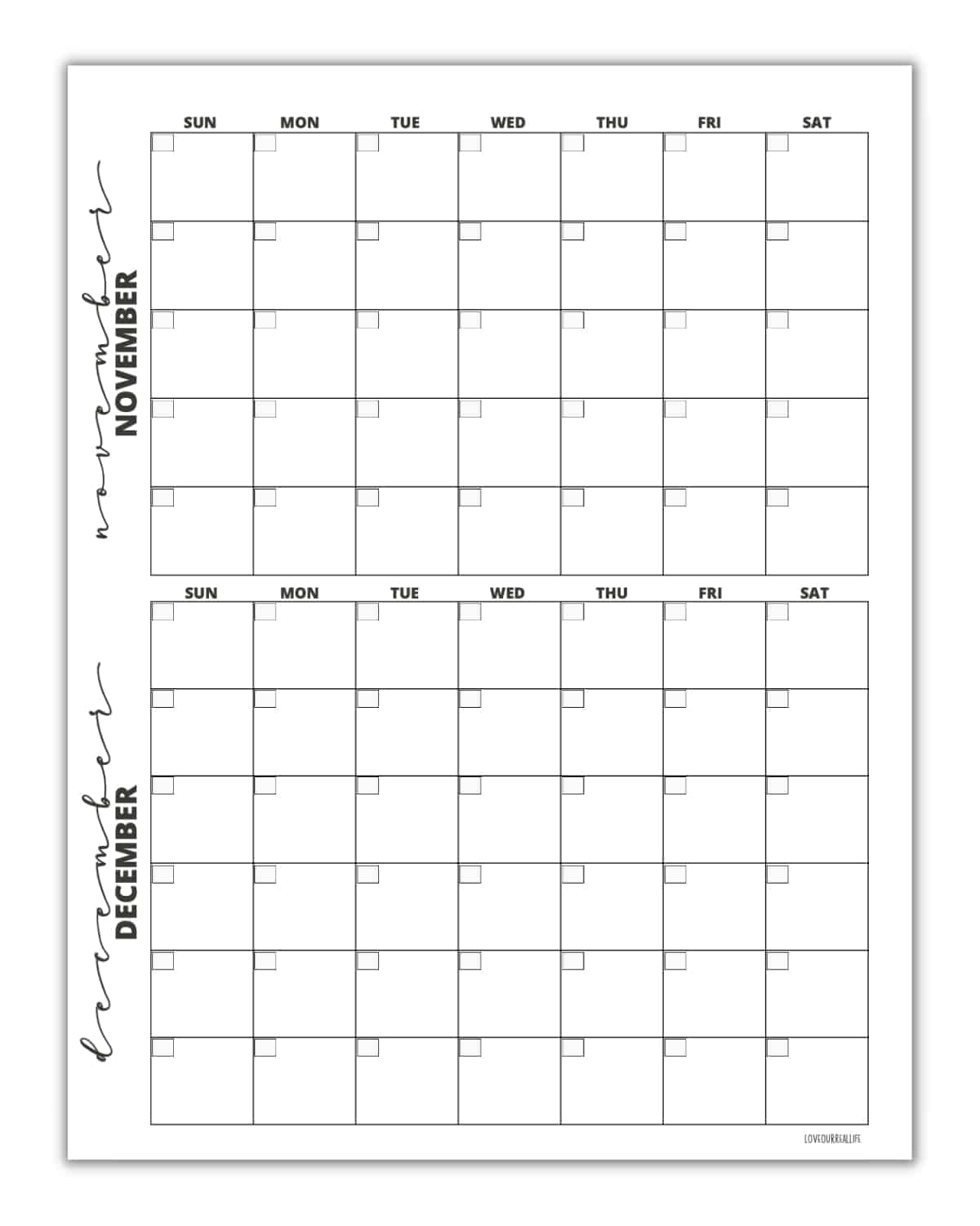 FREE Printable November U0026 December Calendar Templates 2024 Love Our Real Life