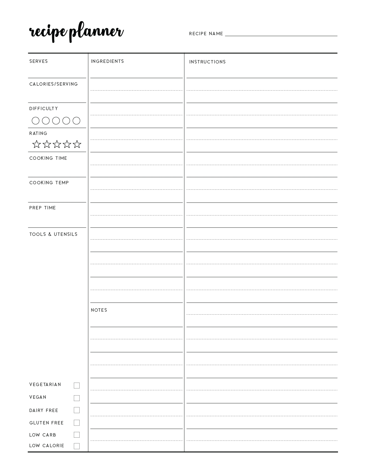 Free Printable Recipe Paper Template