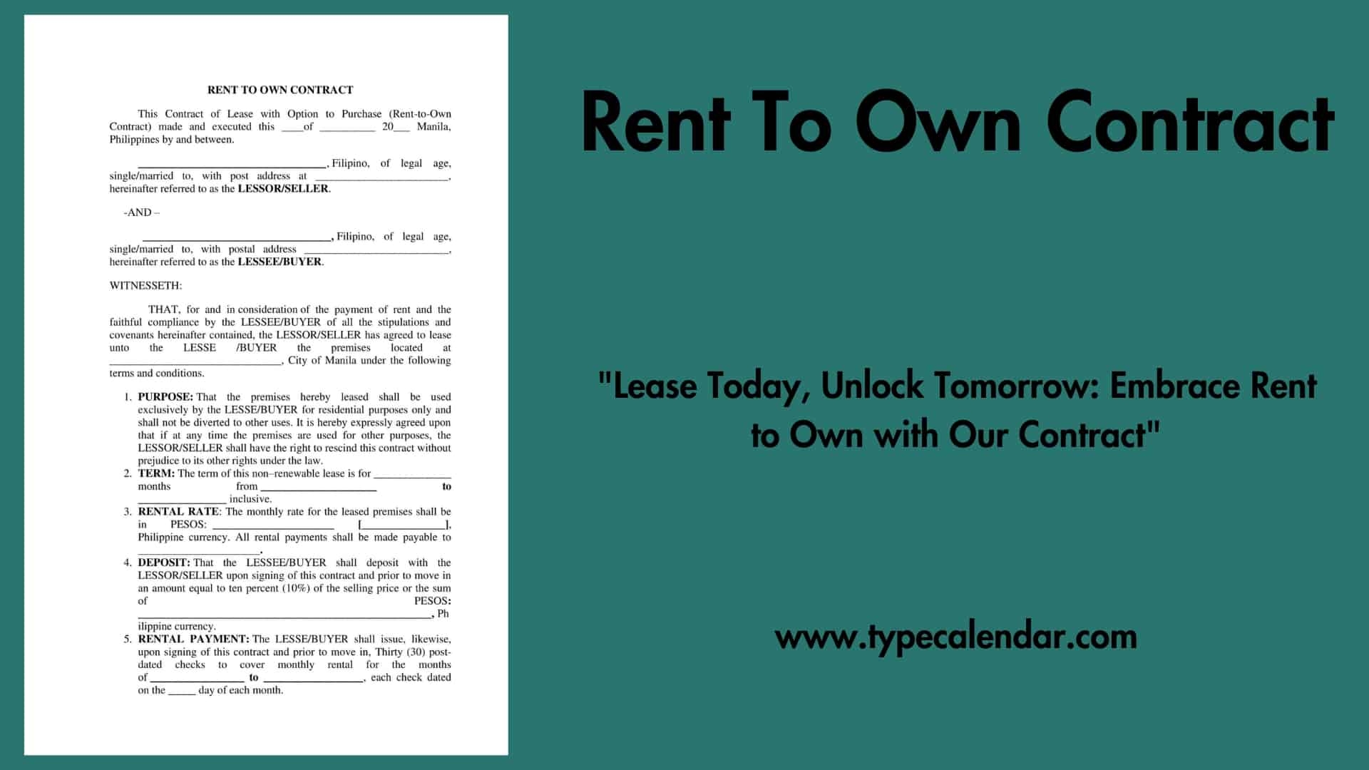 Free Printable Rent To Own Contract Templates PDF Word Vehicle Car