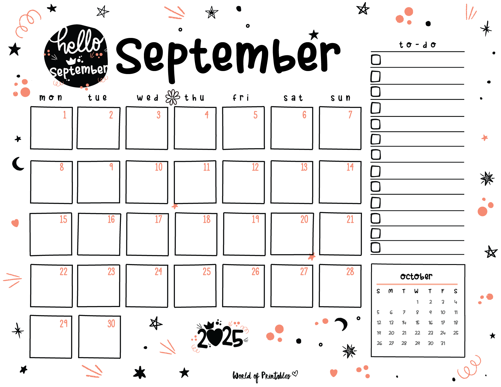 Cute September 2025 Calendar Printable