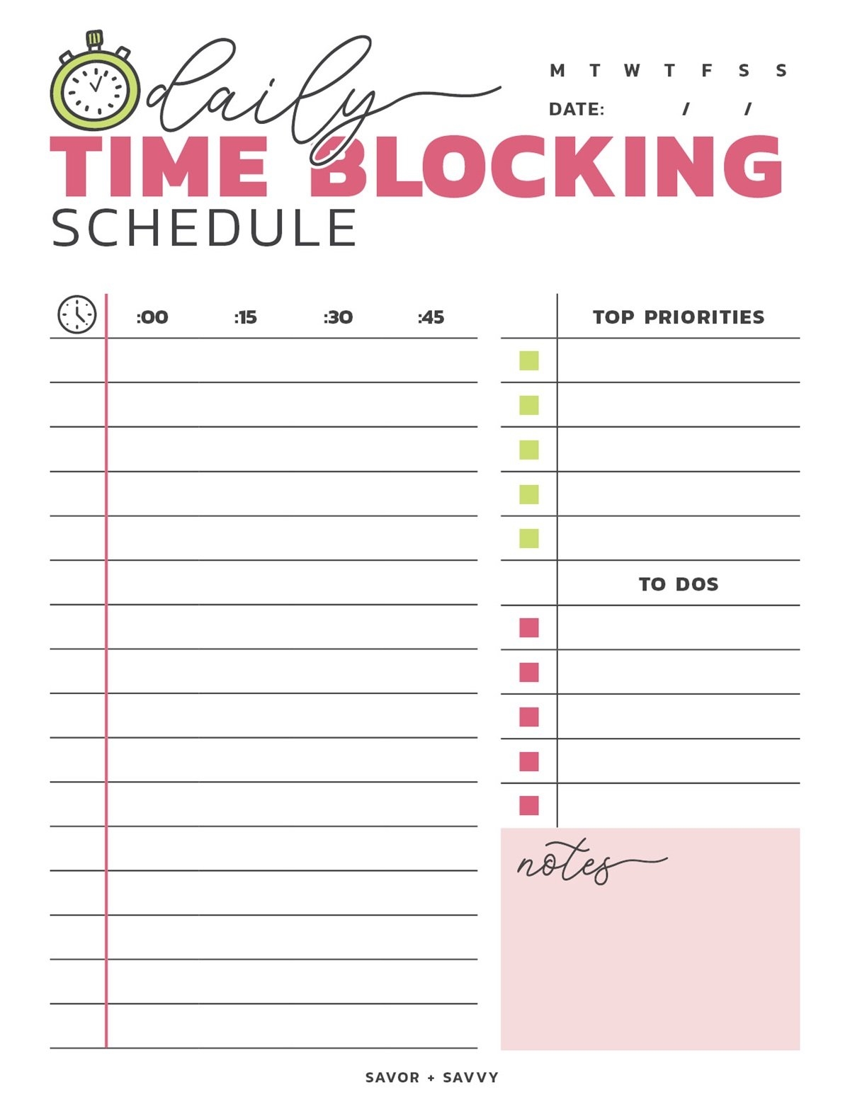 Printable Time Blocking Calendar