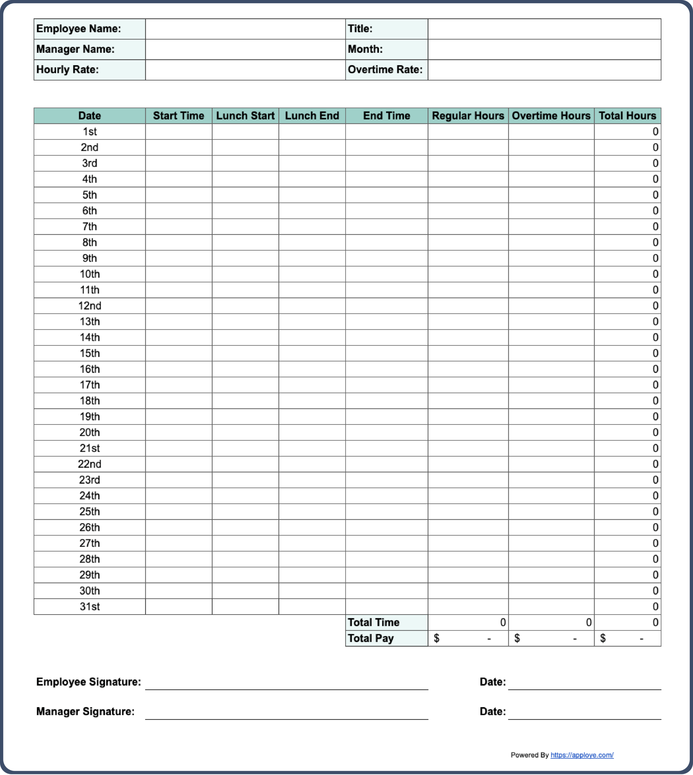 Free Printable Timesheet Templates Excel Word PDF