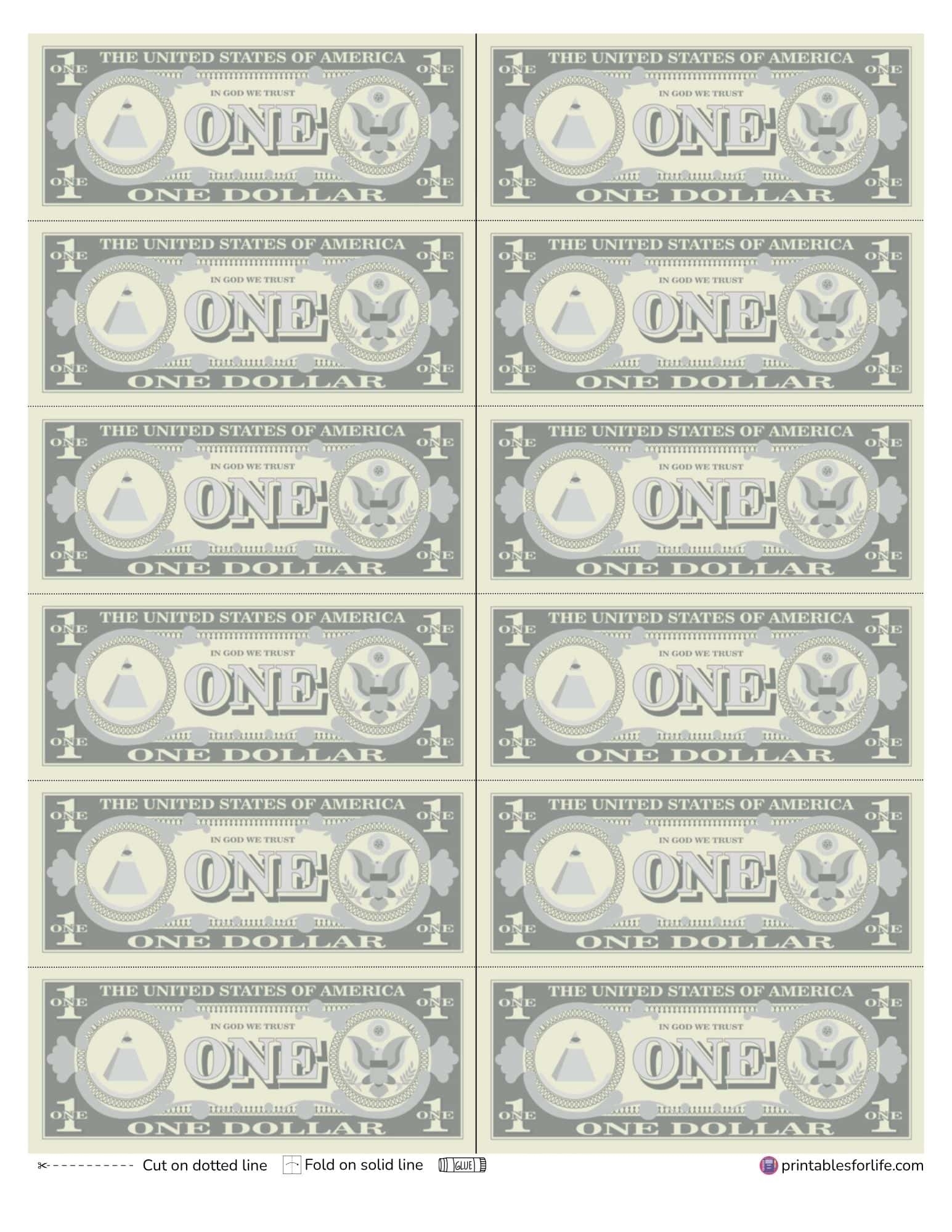 Free Printable US Money Bills PDF