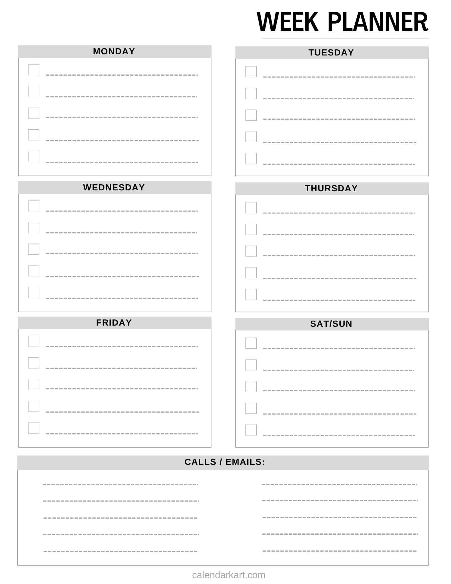 Weekly Calendar Printable Free